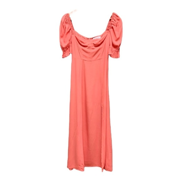 WeWoreWhat Puff Sleeve Midi Dress in Coral - Picture 6 of 11